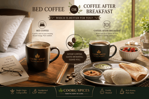 Bed coffee vs coffee after breakfast with premium Coorg coffee from Coorg Spices