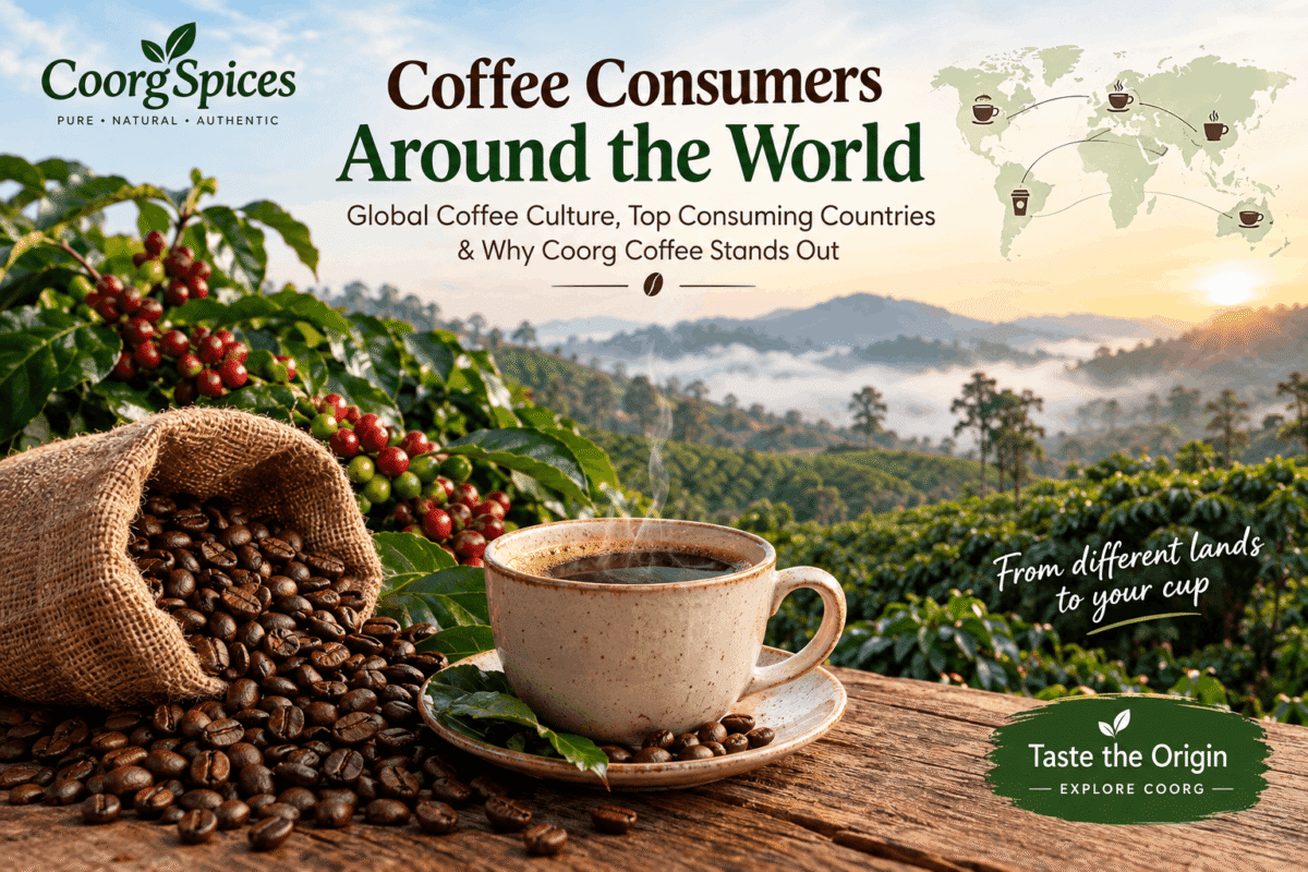 Coffee consumers around the world and Coorg coffee plantation